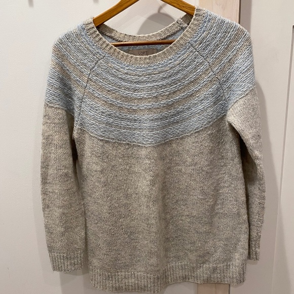 LOFT Sweaters - ANN TAYLOR LOFT Fair Isle Sweater Wool Mohair Gray Blue S Crewneck